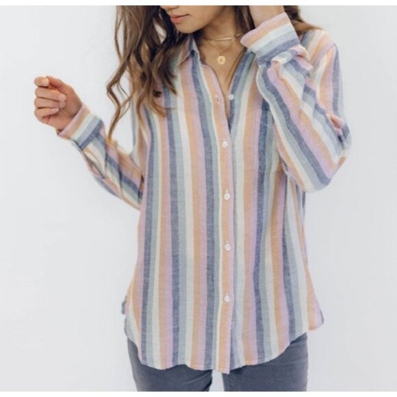 Rails Charli Linen Blend Rainbow Long Sleeve Button Down Shirt Women’s Small - Picture 1 of 14